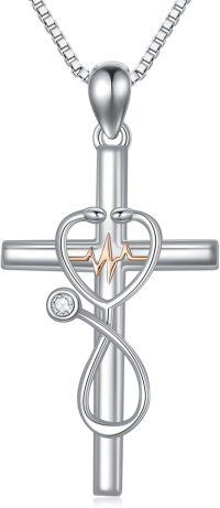 wholesale TOUPOP Nurse Necklace Sterling Silver Stethoscope Cross Necklace Heartbeat Pendant Women Medicine Pendant Jewelry Nurse Doctor Graduation For Women -undefined
