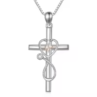 TOUPOP Sterling Silver Stethoscope Cross Heartbeat Pendant Nurse Jewelry-undefined