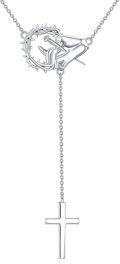 wholesale 925 Sterling Silver Crown of Thorns and Nails with Cross Lariat Necklace for Women-0-0