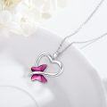 wholesale 925 Sterling Silver Pink Crystal Butterfly Heart Pendant Necklace for Women-0-2