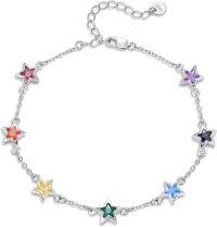 wholesale 925 Sterling Silver Rainbow Star Chakra Stones Yoga Bracelet for Women Wife Girlfriend-Star