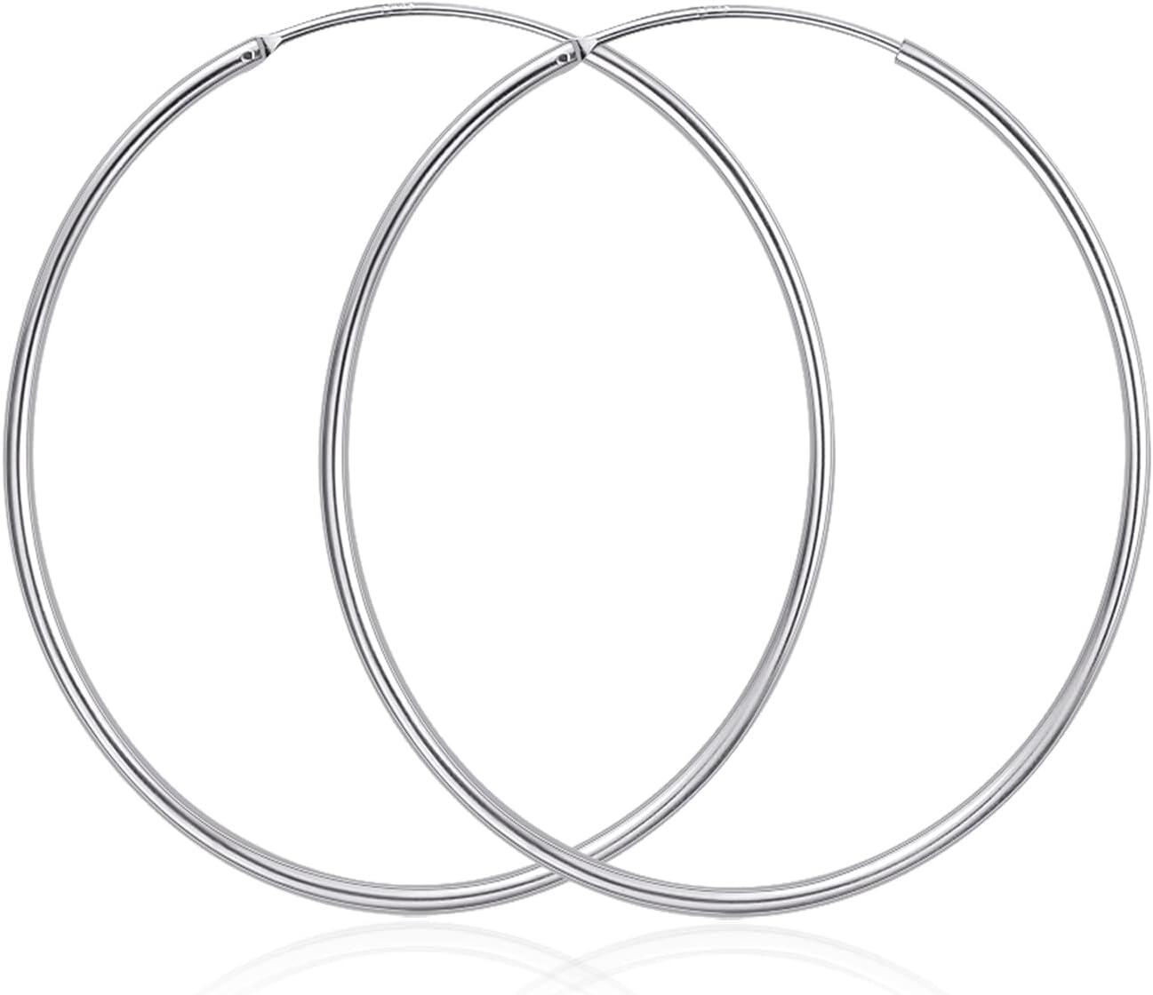 Sterling Silver Hoop Earrings Polished Round Circle Endless 20 80mm-Diameter 20mm Tiny Hoop Earrings