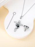 wholesale 925 Sterling Silver Cross Pendant with Black Onyx Heart and Paw Print Keepsake Jewelry for Dogs Cats Memorial Gifts-0-2