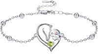 wholesale 925 Sterling Silver Horse Heart Birthstone Bracelet Jewelry Gift for Women-08-Aug-Lab Created Peridot