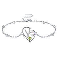wholesale 925 Sterling Silver Horse Heart Birthstone Bracelet Jewelry Gift for Women-08-Aug-Lab Created Peridot