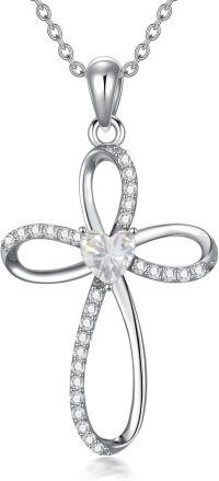 wholesale 925 Sterling Silver Moissanite Infinity Cross Birthstone Necklace 18+2-4-Apr.