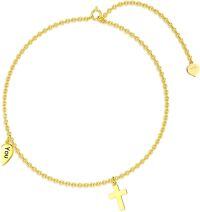 wholesale 14K Gold Love You Heart & Cross Charm Anklet for Women-Heart Cross-\"You\"