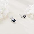 wholesale 925 Silver Black Pearl Leaf Pattern Stud Earrings 15mm, Elegant Gift for Women-0-4