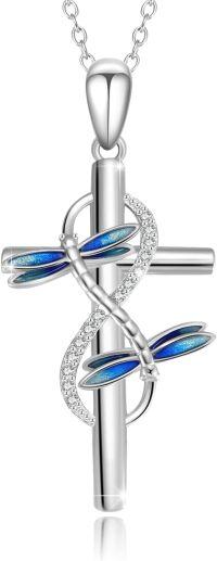 wholesale 925 Sterling Silver Dragonfly Cross Necklace for Women – Infinity Faith Pendant with Sunflower Butterfly & Ladybug – Nature Jewelry Mother’s Day Gift-dragonfly