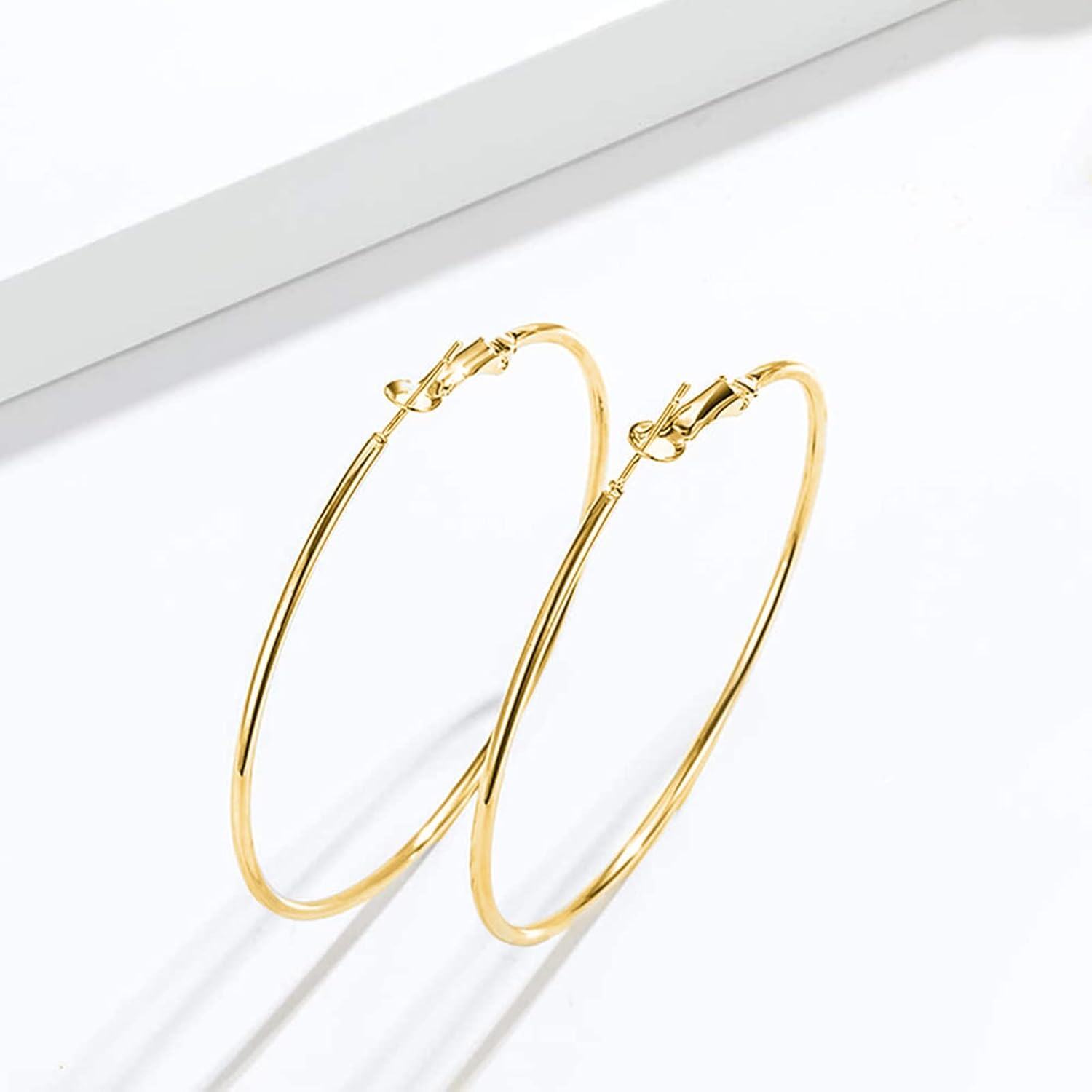 Gold 925 Sterling Silver Circle Endless Hoop Earrings for Women 4cm Diameter-0-1