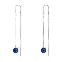 wholesale 925 Sterling Silver Lapis Lazuli Round Bead Chain Threader Dangle Earrings-Lapis lazuli threader earrings