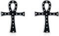 wholesale 925 Sterling Silver Black Ankh Cross Stud Earrings for Men & Women-0-0