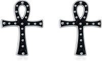 wholesale 925 Sterling Silver Black Ankh Cross Stud Earrings for Men & Women-ankh cross stud earrings
