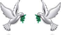 wholesale 925 Sterling Silver Dove Olive Branch Stud Earrings-Pigeon