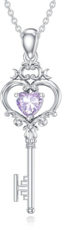 wholesale Metal Stone Birthstone Key Pendant Necklace Gift for Women-June(Alexandrite)