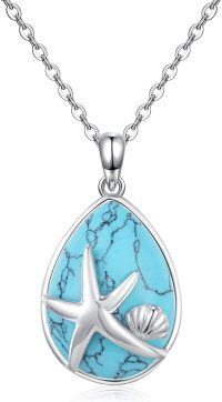 wholesale 925 Sterling Silver Teardrop Turquoise Shell & Starfish Pendant Necklace for Women-Starfish