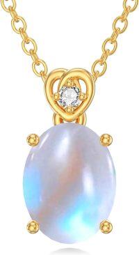 wholesale 14K Gold Diamond (I2 I3) 2Ct Oval Birthstone Necklace for Women Mom-created moonstone