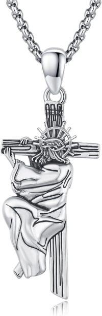 wholesale 925 Sterling Silver Jesus Christ Crucifix Pendant Necklace with Chain for Men & Women - Religious Christian -E01-Hanging Cross-Silver