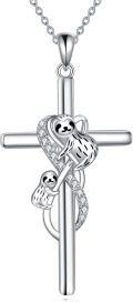 wholesale 925 Sterling Silver Sloth Cross Pendant Necklaces for Women Gift Ideas-0-1