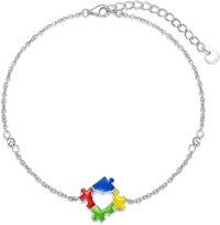 wholesale 925 Sterling Silver Puzzle Heart Charm Autism Awareness Bracelet with Colorful Enamel Accents - Adjustable Chain Gift for Women and Moms-Autism Awareness