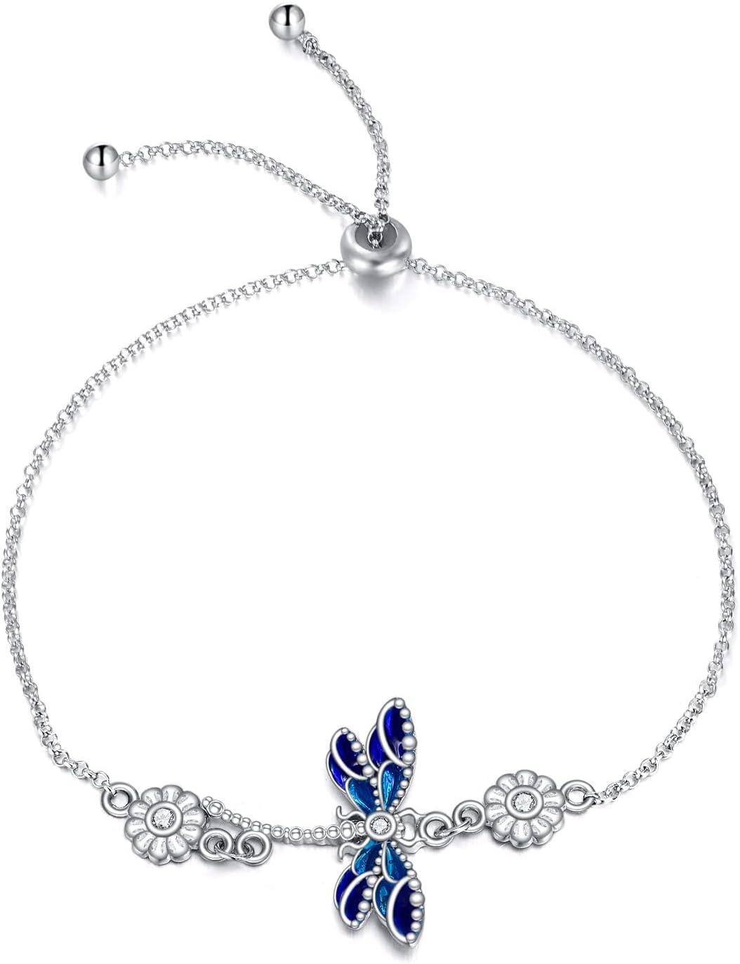  Silver Stone Adjustable Animal Bracelet for Women Girls Cute Jewelry Gift ( chars)-Dragonfly bracelets