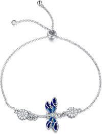 wholesale 925 Sterling Silver Blue Dragonfly Adjustable Bracelet for Women Girls - Cute Charm-Dragonfly bracelets
