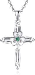 wholesale 925 Sterling Silver Celtic Cross Necklace with Emerald Pendant for Women Faith s for Birthday Christmas Valentines Mothers Day 18+2 Chain-0-0