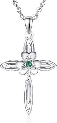 wholesale 925 Sterling Silver Celtic Cross Necklace with Emerald Pendant for Women Faith s for Birthday Christmas Valentines Mothers Day 18+2 Chain-Shamrock