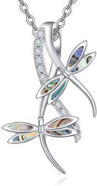 wholesale 925 Sterling Silver Opal Inlay Dragonfly Pendant with Cubic Zirconia and Extender Chain - 36 Total Length-Multi Abalone Shell