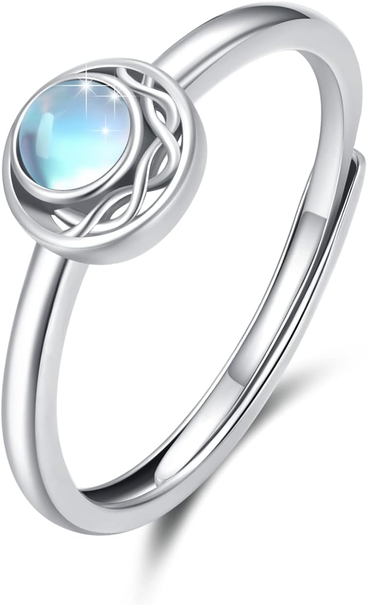 wholesale 925 Sterling Silver Moonstone Celtic Knot Open Band Ring - Elegant  for Her-0-0