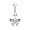 wholesale 925 Sterling Silver Hypoallergenic 14G Purple Butterfly Belly Button Ring - Lead & Nickel Free Dangling Navel Jewelry Gift-0-0