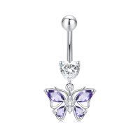 wholesale 925 Sterling Silver Hypoallergenic 14G Purple Butterfly Belly Button Ring - Lead & Nickel Free Dangling Navel Jewelry Gift-Purple