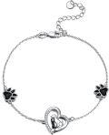 wholesale 925 Sterling Silver Dog Paw Print & Heart Charm Bracelet Gift for Women-0-0