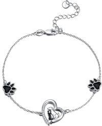 wholesale 925 Sterling Silver Dog Paw Print & Heart Charm Bracelet Gift for Women-F-Cat And Dog