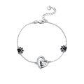 wholesale 925 Sterling Silver Cat Paw Heart Charm Bracelet Wholesale With Black Enamel And Crystal Accents-0-0
