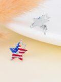 wholesale 925 Sterling Silver Star USA Flag Stud Earrings with Cubic Zirconia Accents - Patriotic  Set-0-4