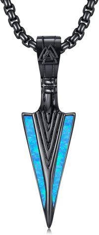 wholesale 925 Sterling Silver Blue Opal Triangle Pendant Necklace  Norse Viking Jewelry for Men & Women-Arrowhead-Black-Blue Opal