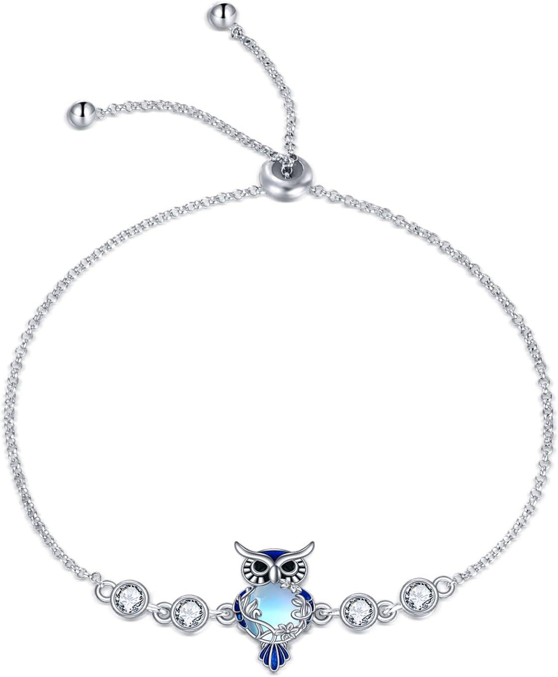 Silver Stone Adjustable Animal Bracelet for Women Girls Cute Jewelry Gift ( chars)-Owl bracelets