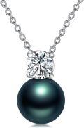 wholesale Black Pearl Necklacce For Women Sterling Silver Moissanite Black Freshwater Pearl Pendant Necklace Anniversary Jewelry Christmas Birthday Valentine Gifts For Women Wife Her Mom -0-0