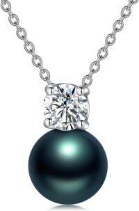 wholesale Sterling Silver Black Pearl Moissanite Necklace for Women-One moissanite