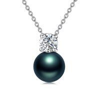 wholesale 925 Sterling Silver Black Pearl Moissanite Necklace for Women-One moissanite