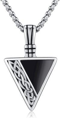 wholesale Sterling Silver Celtic Tiger Eye Necklace for Men Triangle Viking Pendant-Agate
