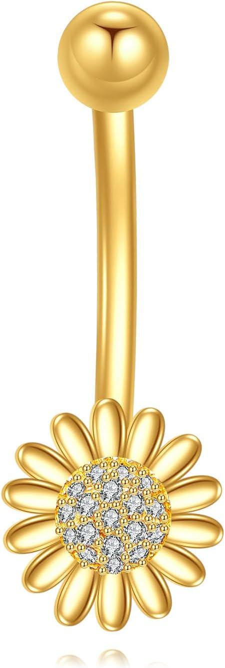  14K Gold Cubic Zirconia Hypoallergenic Belly Button Rings for Women -Daisy