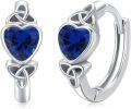 wholesale 925 Sterling Silver Blue Crystal Heart Celtic Knot Huggie Hoop Earrings-0-0