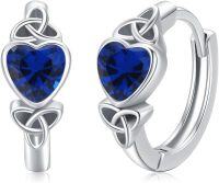 wholesale 925 Sterling Silver Blue Crystal Heart Celtic Knot Huggie Hoop Earrings-0964J