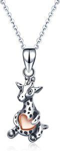 wholesale 925 Sterling Silver Giraffe Heart Pendant Necklace for Women Girls  45cm Chain Length-0-0