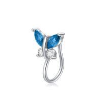 wholesale 925 Sterling Silver Butterfly Nose Ring White Gold Plated Green Zircon Piercing Hoop-Aqua Blue