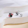 wholesale 925 Sterling Silver Red Black Enamel Ladybug Stud Earrings for Women Girls-0-4
