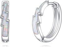 wholesale 925 Sterling Silver White Opal Lightning Bolt Huggie Hoop Earrings for Women Girls Minimalist Fine s 6mm Diameter-Lightning Bolt