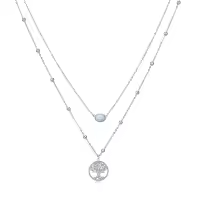 wholesale 925 Sterling Silver Tree of Life Opal Pendant Layered Choker Necklaces Wholesale for Women Gifts-Tree of Life